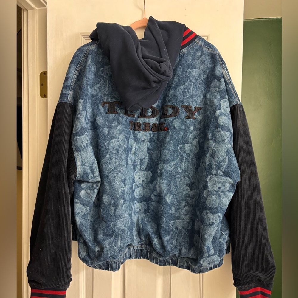 Teddy Fresh Bear Bomber Denim Jacket with Hood